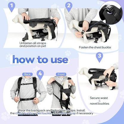 YUDODO Front Pet Carrier Backpack for Small Dog, Legs Out Dog Chest Carrier | Safety Belt, Ergonomic Support, Hands Free, Durable & Comfortable, For Walking Hiking Cycling, Black, S