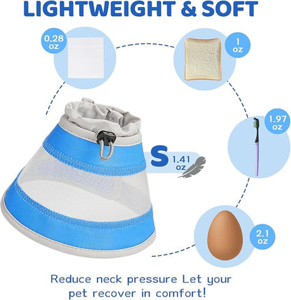 Breathable Air Mesh Cat Cone Collar Soft to Stop Licking, Adjustable, Foldable Lightweight Kitten Cones After Surgery Recovery for Cats & Kittens (Light Blue, S)