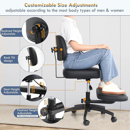 Qmetalart Cross Legged Office Chair,ADHD Friendly,Comfortable Meditation Criss Cross Chair with Wheels & Wide Seat,Kneeling Chair for Home,Office,Adults,Teenagers,Fidgety Sitters,Posture Improvement