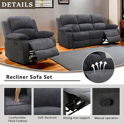 A Ainehome Living Room Furniture Set Recliner Sofa Set Chair Furniture Sofa Set for Living Room/Rv/House/Office/Theater Seating (A-Dark Grey Corduroy, Sofa+Chair)