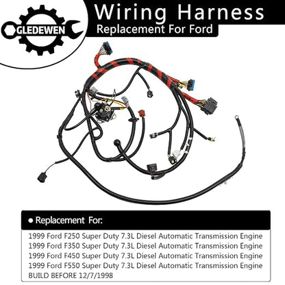 Engine Wiring Harness 7.3 L, Compatible with 1999 Ford F250 F350 Super Duty | Fit for 99 Ford F450 F550 Super Duty Powerstroke Diesel, F81Z-12B637-BA, Stand Alone Wire Harness, Build Before 12/7/1998