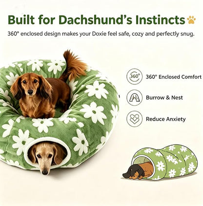 2026 New Tunnel Bed for Dachshund Dog,Dachshund Tunnel Bed - Flower Design Plush Foldable Dog Bed,Cat TunnelBed for Indoor Cats Tunnel Donut with Cushion and Play Ball,2 in 1,Detachable (C)