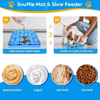 Silicone Snuffle Mat for Dogs, Slow Feeder Lick Mat with Suction Cups, Dog Puzzle Feeder Toys for Smell Training & Slow Eating (Blue)