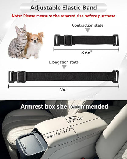PETSFIT Center Console Dog Car Seat with Adjustable Seat-Rail Anchor Hooks | Anti-Collapse Armrest Booster Car Seat with Safety Tether, Washable Cushion, Soft Pillow for Pets Under 8 lbs, Grey
