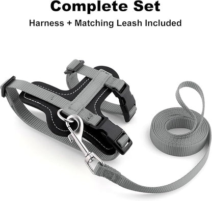 Plutus Pet Adjustable Cat Harness and Leash Set, Quick Release, Escape Proof Nylon Vest with Leather Trim for Kitten, Small Medium Large Cats, Gray