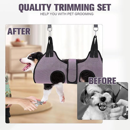 PAWCHIE Dog Grooming Hammock Harness for Dogs & Cats with Pet Nail Clipper Trimmer- Breathable Cat Hanger Sling for Trimming Clipping Nails-Dog Hammock Restraint Bag for Small Medium Large Dog, Pink S