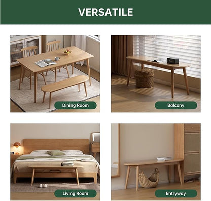Vadisun 47'' 100% Solid Oak Wood Dining Bench,Rounded Corner Baguette Shape Chair Surface Design,Entryway Bedroom Bed End Bench (47.3inch, Natural Oak)
