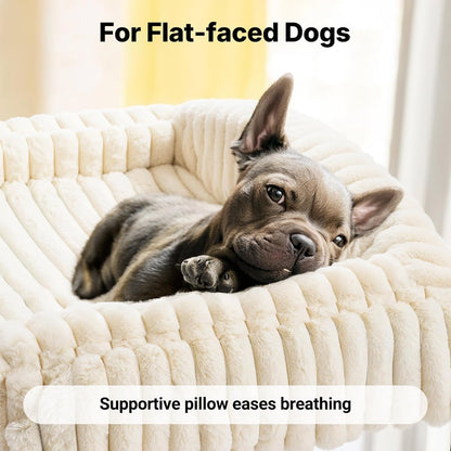 Veehoo Elevated Dog Bed with Bolster Cushion, Fluffy Plush Dog Couch Beds for Small Dogs, Cats, Washable Raised Pet Cot with Non-Slip Feet for Indoor or Patios Use, 30 x 20 Inches, White