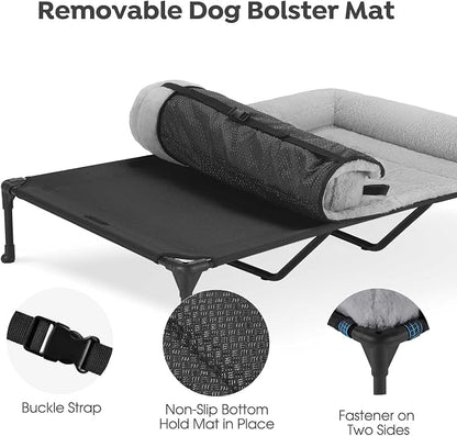 Veehoo Orthopedic Elevated Dog Bed with Fluffy Plush Bolster Cushion, Indoor Raised Dog Beds for Large Dogs, Soft Pet Sofa Cot with Removable Washable Mat, No-Slip Feet, 59 x 37 inches, Grey