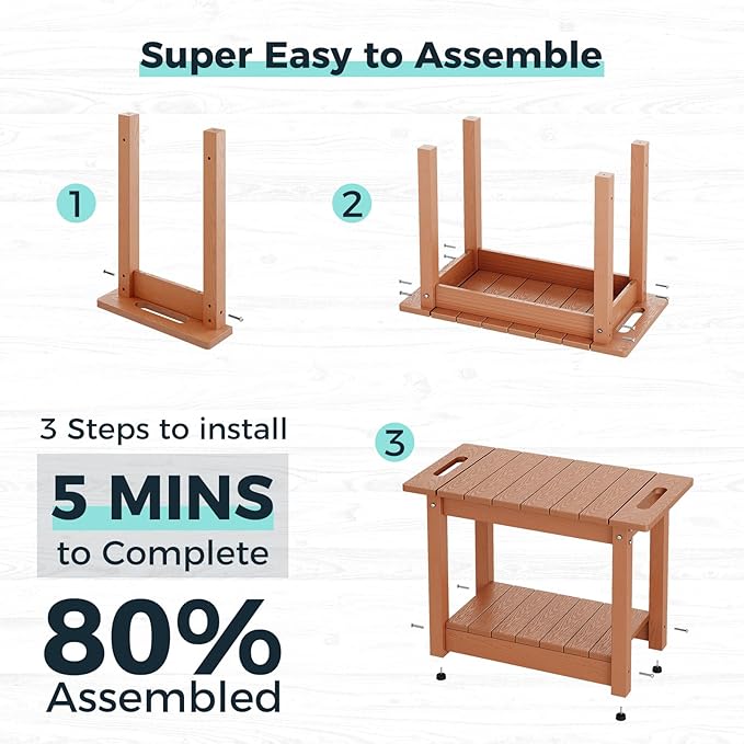 Waterproof Shower Bench, 24" Poly Lumber Shower Stool for Shaving Legs, Shower Chair Seat with Storage Shelf and Handles, Bathroom Bench for Inside Shower, Non-Slip (Brown)