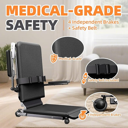 Upgrade Steel Electric Lift Chair with Advanced Wheels and PU Cushion, Floor Lift for Elderly, Support Up to 500 LBS, Safety Seat Belts and Handrails, Suitable for Home or Care Facilities Use, Black
