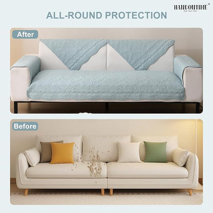 HANDONTIME Pet Protector Furniture Covers - Cotton Couch Cushion Covers, Embroidery Jacquard Dog Couch Cover Sofa Cover for Dogs, Soft Pet Friendly Sofa Protector Washable (Misty Blue, 35.4" x 82.7")