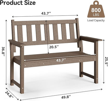 ACUEL HDPE Outdoor Bench – 50'' Weatherproof Durable Garden Bench, 2-Person Park Bench, Multi-Purpose Design Ideal for Porch, Patio, Church, and School (Brown)