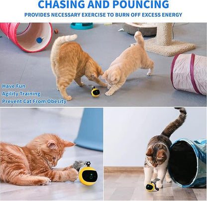 Interactive Cat Ball Toy with Remote Control, Automatic Moving Cat Toys Ball with Feather Tail, Electric Puzzle Toy for Chasing and Hunting (Yellow)