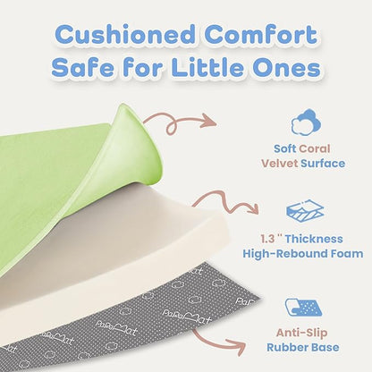 PAPAMAT 1.3" Thick Baby Floor Play Mat 50x50, Basic Padded Foam Mat for Tummy Time Crawling, Non Slip Cushioned for Babies Toddlers Infants Kids (Light Green)