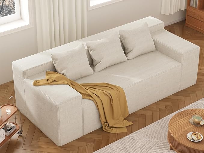 Modular Sectional Sofa, 3 Seater 105" Deep Seat Corduroy Lounge Sofa with Movable Cushions, Modular Couch for Small Spaces, Living Room, Bedroom, Apartment, Office - Beige