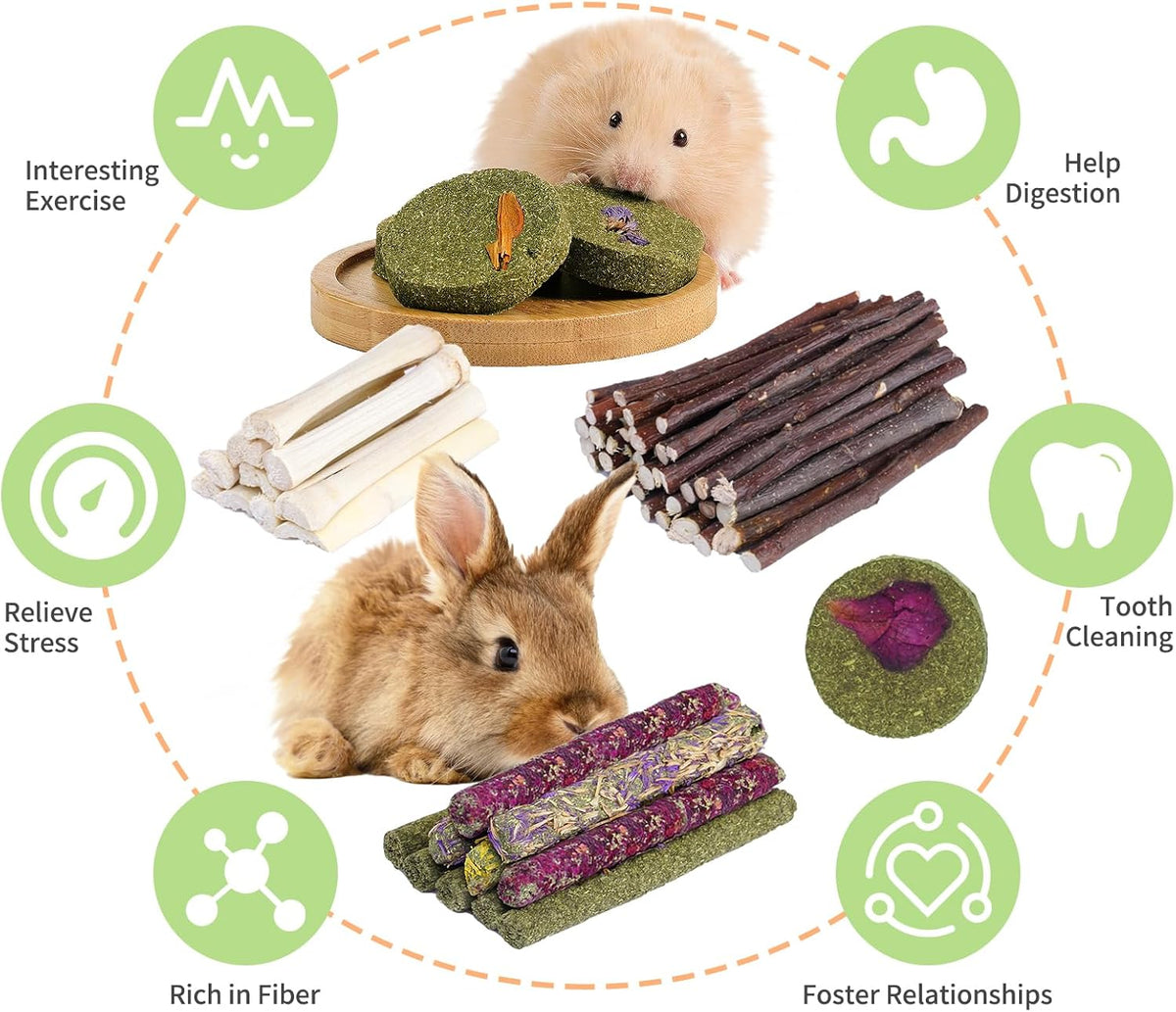50-60 Pcs Rabbit Chew Toys, Guinea Pig, Hamster, Bunny Chew Toys, Sweet Bamboo, Apple Stick, Timothy Stick, Prevent Teeth Overgrowth, Clean Teeth