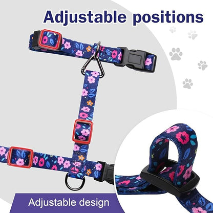 Hikiko Cat Harness and Leash Set Escape Proof Adjustable Walking Travel Cute Kitten Harness for Small Medium Large Cats (Navy Blue Floral, M)