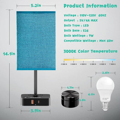 Nightstand Lamp & USB C+A Fast Charging Station: Modern Bedside Table Lamp with Remote & Touch Control, Warm Dimmable Light for Bedroom Nursery, Living Room End Tables, Home Office Desk | Green Shade
