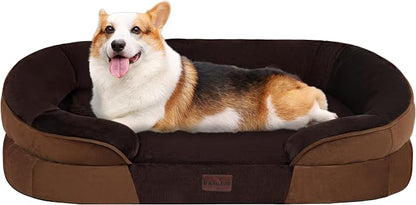Dwanton Orthopedic Dog Bed for Medium Dogs with Gel Memory Foam, Waterproof Dog Sofa, Washable Pet Bed with Four Sided Bolster Cushion, Removable Cover & Non-Slip Bottom, 36", Brown