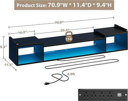 70.9"W Floating TV Stand with LED Lights & Power Outlets