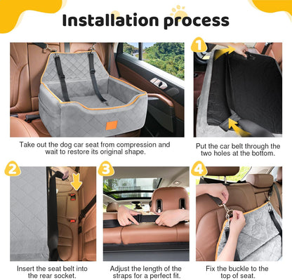 Dog Car Seat for Large/Medium Dog, Booster Seat for Dogs Under 55Lbs or 2 Small Puppy, Detachable and Washable Travel Pet Bed with Thick Cushion and Storage Pockets (Gray)