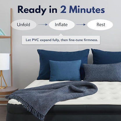 King Koil Pillow Top Plush Full Size Air Mattress with Built-in Pump for Home, Camping & Guests, 16" Inflatable Airbed Luxury Double High Adjustable Blow Up Bed, Waterproof, 1-Year Warranty