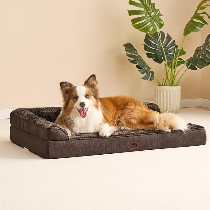 EHEYCIGA Memory Foam Dog Bed Large Size Dogs, Orthopedic Dog Bed Large with Washable Removable Cover, Waterproof Pet Sofa Couch with Nonskid Bottom, 36x27x6, Brown | Washable Removable Cover, Waterproof Flat Pet Sofa Couch with Nonskid Bottom, 36x27x6