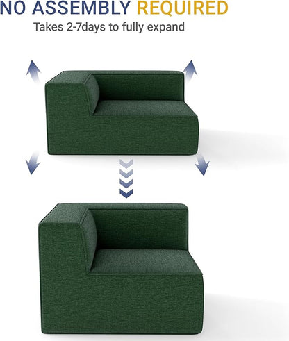 38“ Modular Sectional Sofa Convertible Cube Couch Seat Set, Combine L-Shaped U-Shaped, Free Assembly, Space-Saving for Living Room, Thick Foam Fabric Chenille Green (Only Corner)