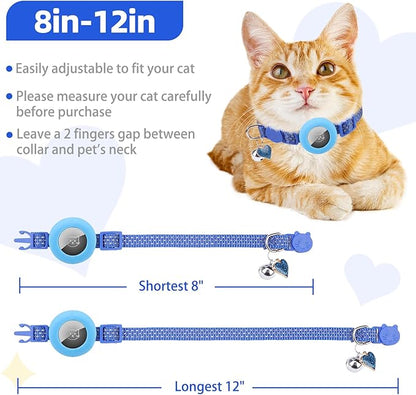 PUPTECK Airtag Cat Collar Breakaway 2 Pack with Bells, Reflective Kitten Collar with Air Tag Holder for Boy Girl Kitty and Puppies, Soft, Navy Blue & Light Blue