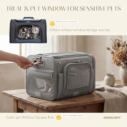 Top-Expandable Pet Carrier with Treat Pet Window,17x11x9.5 Airline Approved | for Alaska Hawaiian,Soft-Sided Dog Carrier, Anti-Scratch Mesh, Lockable Zippers,Cat Carrier for Kitten,Rabbit,Puppy,Grey