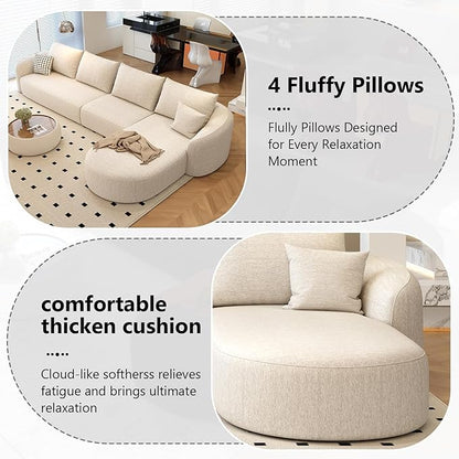 138.6" Modular Sectional Couches Luxury Modern Curved Back Sofa,Minimalist Comfy L-Shape Boneless Cloud Couch for Living Room Apartment,(Right Facing Chaise,White)
