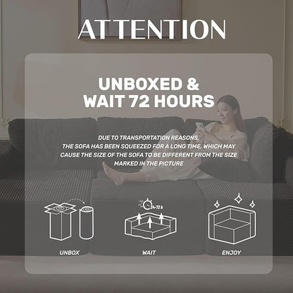 138" Boneless Couch with Deep Seat, Modular Sectional Sofa, Cloud Sectional Couch for Living Room, No Assembly Required, Corduroy, U-Shape 4 Seater Left, Black