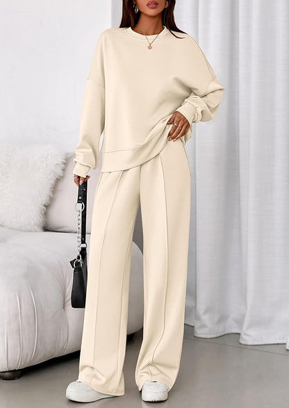 PRETTYGARDEN 2 Piece Sets For Women Fall Trendy Long Sleeve Sweatshirt Wide Leg Pants Loungewear Set Matching Sweatsuit