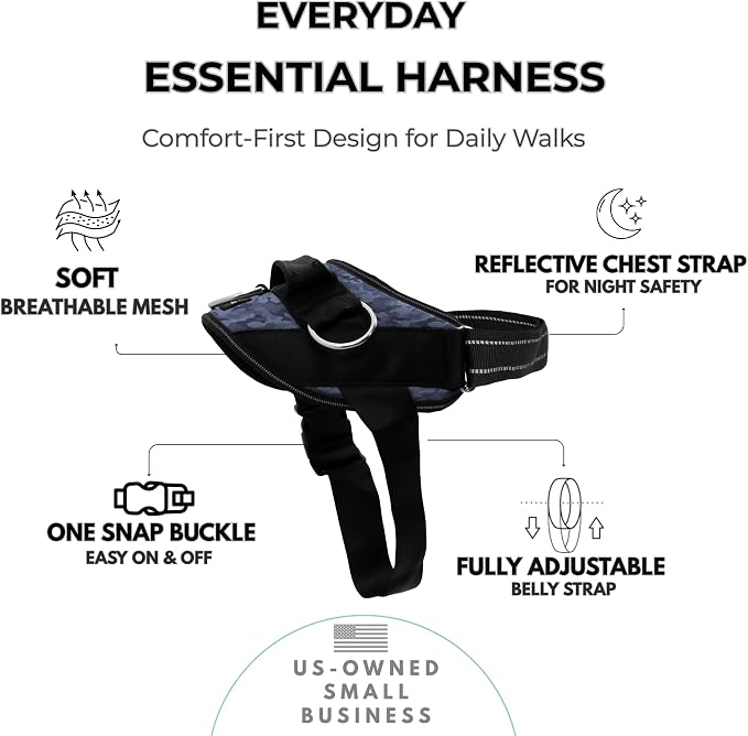 ShawnCo Essential Dog Harness, No-Pull Pet Vest (Dark Camo,XL) | 3 Leash Clips, Easy On, No-Choke, Reflective, Adjustable Fit, Padded Comfort, Control Handle, For Small, Medium & Large Dogs