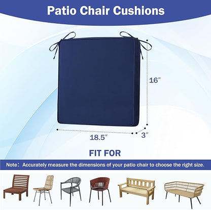 Patio Chair Cushions, 18.5" x 16" x 3" Outdoor Chair Cushions Set of 4, Waterproof Outdoor Cushions for Patio Furniture, Outdoors Seat Cushions Set of 4 with Handle and Ties, Navy Blue