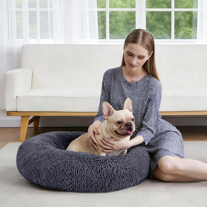 MIXJOY Orthopedic Dog Bed Comfortable Donut Cuddler Round Pet Beds Ultra Soft Washable Dog and Cat Cushion (20''/23''/27''/30'') (27'', Grey-Blue)