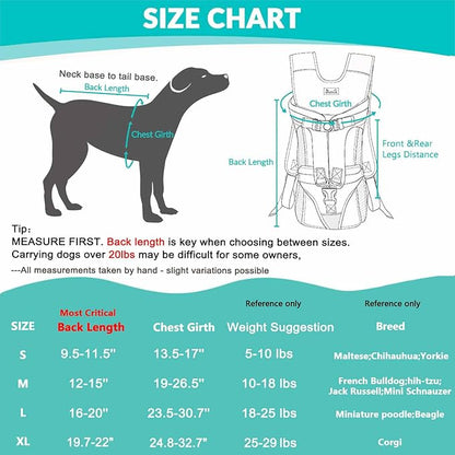 Lukovee Dog Backpack Carrier, Adjustable Front Carrier for Small Breeds | Legs Out Easy-fit, Hands Free, Lightweight, Dog Chest Pack for Hiking Travel Cycling Outdoor (B,L)