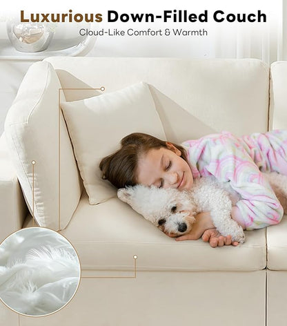 Tbfit Modern Sectional Sofa, Down-Filled Cushions, Extra Comfy Cloud Couch for Home, Living Room, Beige