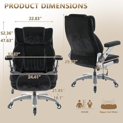 600LBS Large Fabric Heavy Duty Office Chair with 5D Flip Arms, Comfy Big and Tall Office Chair with Pocket Spring Cushion, Large High Back Computer Desk Chair with Adjustable Lumbar Support