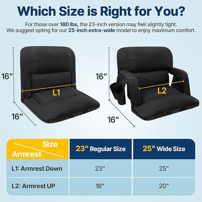 DEKEMASTER Stadium Seats with Back Support, Exclusive Sofa Style Design 23inch Wide Bleacher Chairs with Extra Thick Back and Cushion, 6 Reclining Positions for Sport Events Camping