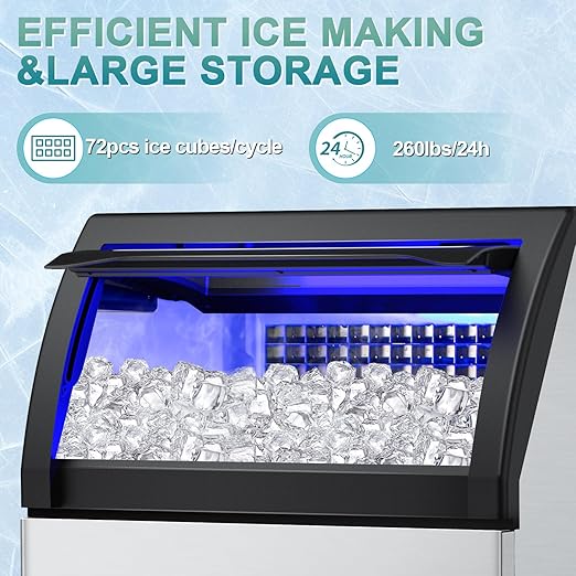 Commercial Ice Maker Machine 250 Lbs/24H, 35 Lbs Ice Bin, Undercounter Ice