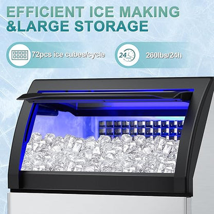 Commercial Ice Maker Machine 250 Lbs/24H, 35 Lbs Ice Bin, Undercounter Ice
