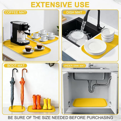 SMILOOL Waterproof Silicone Pet Food Mat with Raised Edge for Dog & Cat | 22" x 14" Non-Slip Pet Feeding Mats with Lip for Food & Water Bowl, Food Grade, Easy Cleaning, Vivid Yellow