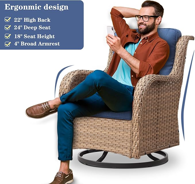 Belord 4 Pieces Patio Furniture Sets, Wicker Patio Swivel Glider Chair with Ottomans, Outdoor Furniture Set for Outside Porch, Deck, Balcony, Garden, Yellow