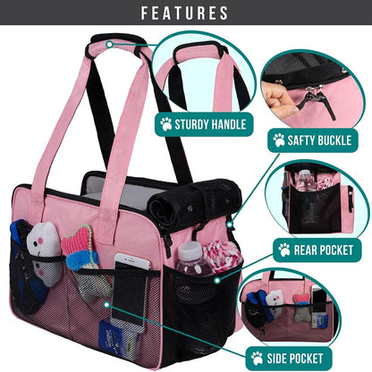 PetAmi Small Dog Purse Carrier, Soft-Sided Pet Carrier Bag with Pockets, Portable Puppy Cat Travel Handbag Tote, Airline Approved Breathable Mesh, Poop Bag Dispenser, Max 18 lbs, Pink