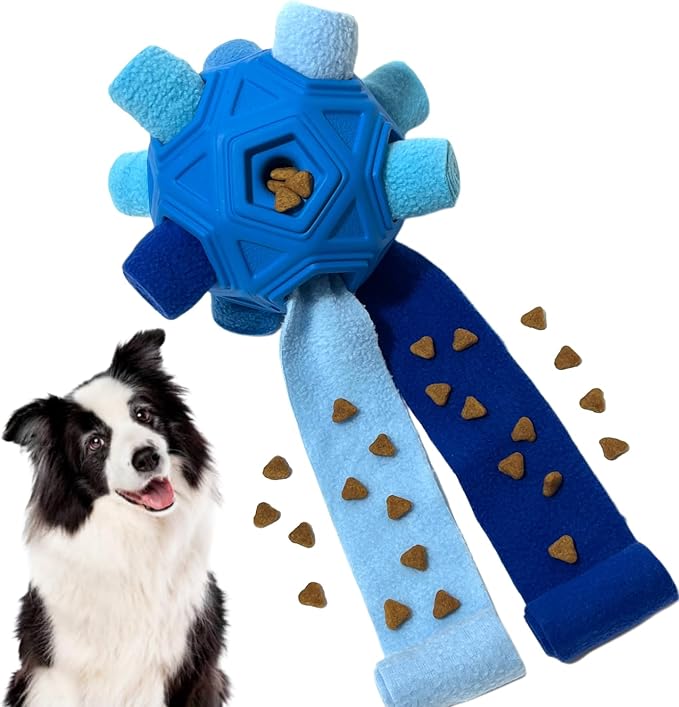 Snuffle Ball for Dog Toys Unbreakable Upgrade Ball Interactive Toy Foraging Snuffle Mat Puppy Treat Dispenser Slow Feeder Dog Puzzle Toys for Small, Medium, Large Pets (Blue)
