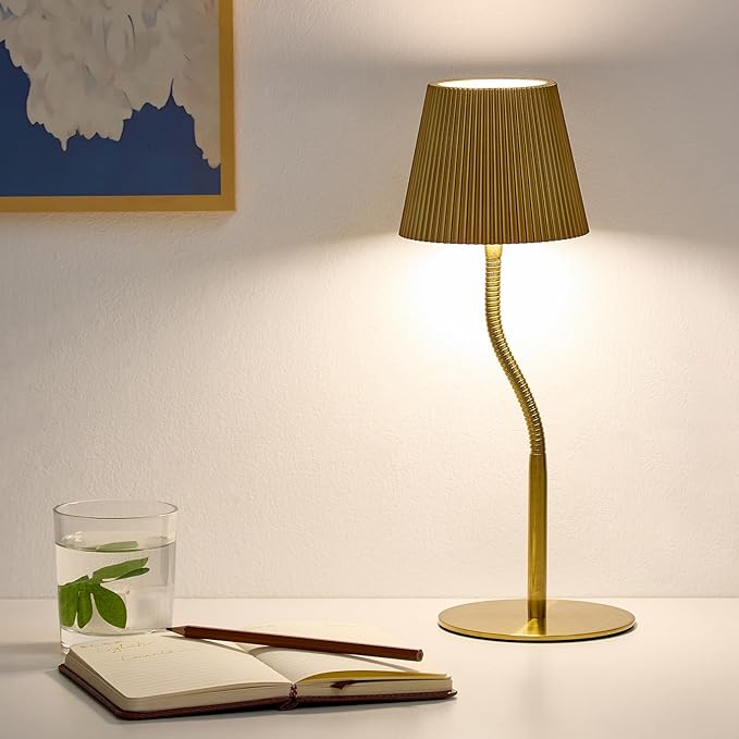 Cordless Table Lamp DIY, 2500mAh Rechargeable & Flexible Desk Lamp, Stepless Dimming Modern Bedside Lamps with 3-Color LED Touch Control, Minimalist Nightstand Lamps for Decor & Gifts (Gold)
