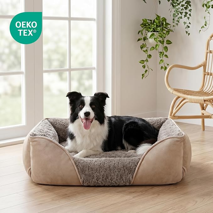 Small Dog Bed for Medium to Large Dogs - Rectangle, Orthopedic, Soft, Calming, Durable Pet Cuddler with Anti-Slip Bottom (20"x19"x6")