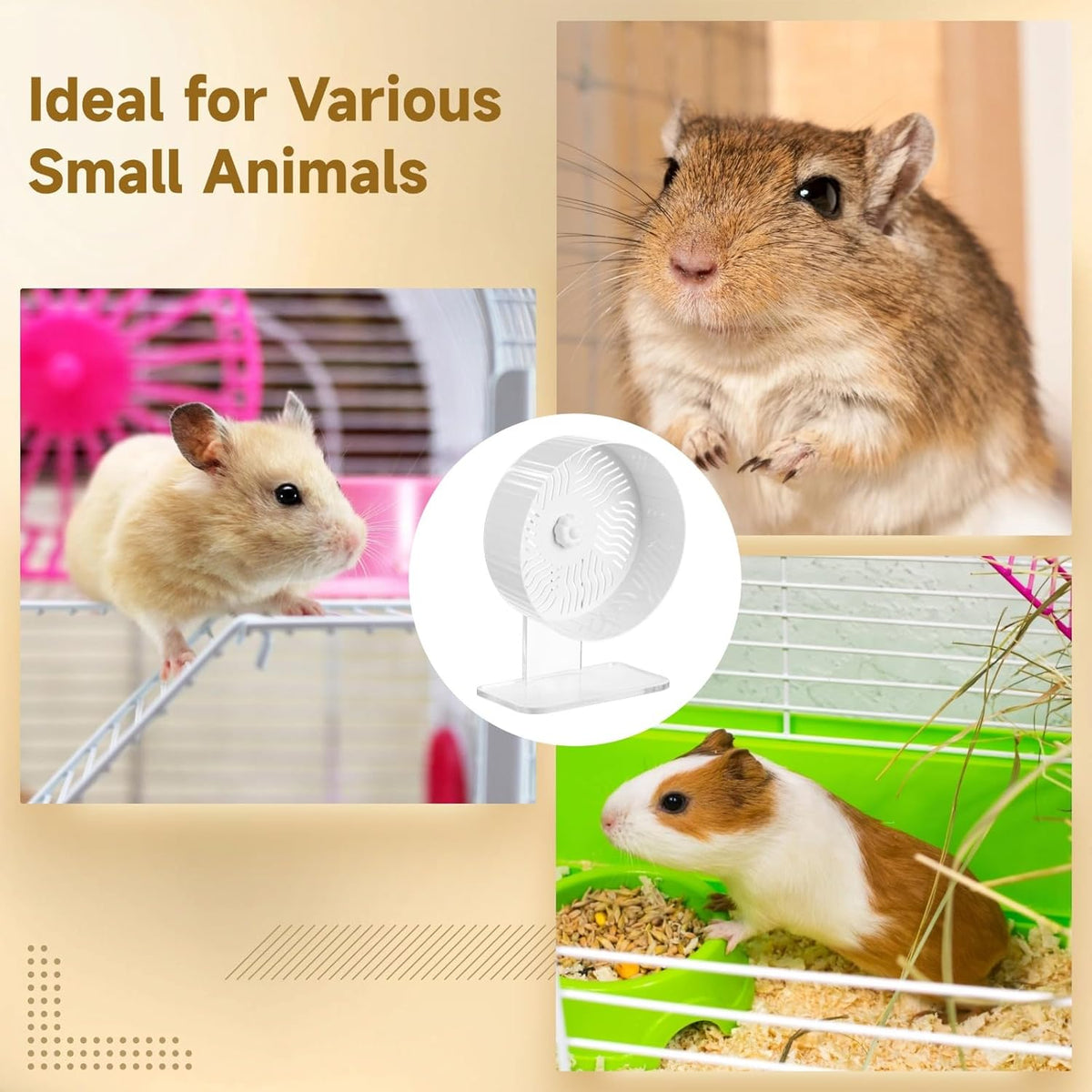 Silent Hamster Wheel, Hamster Exercise Wheel with Adjustable Acrylic Stand, Hamster Exercise Wheel for Gerbil, Syrian & Dwarf, Chinchilla and More Small Animal Hamster Running Wheels (8.2 in)